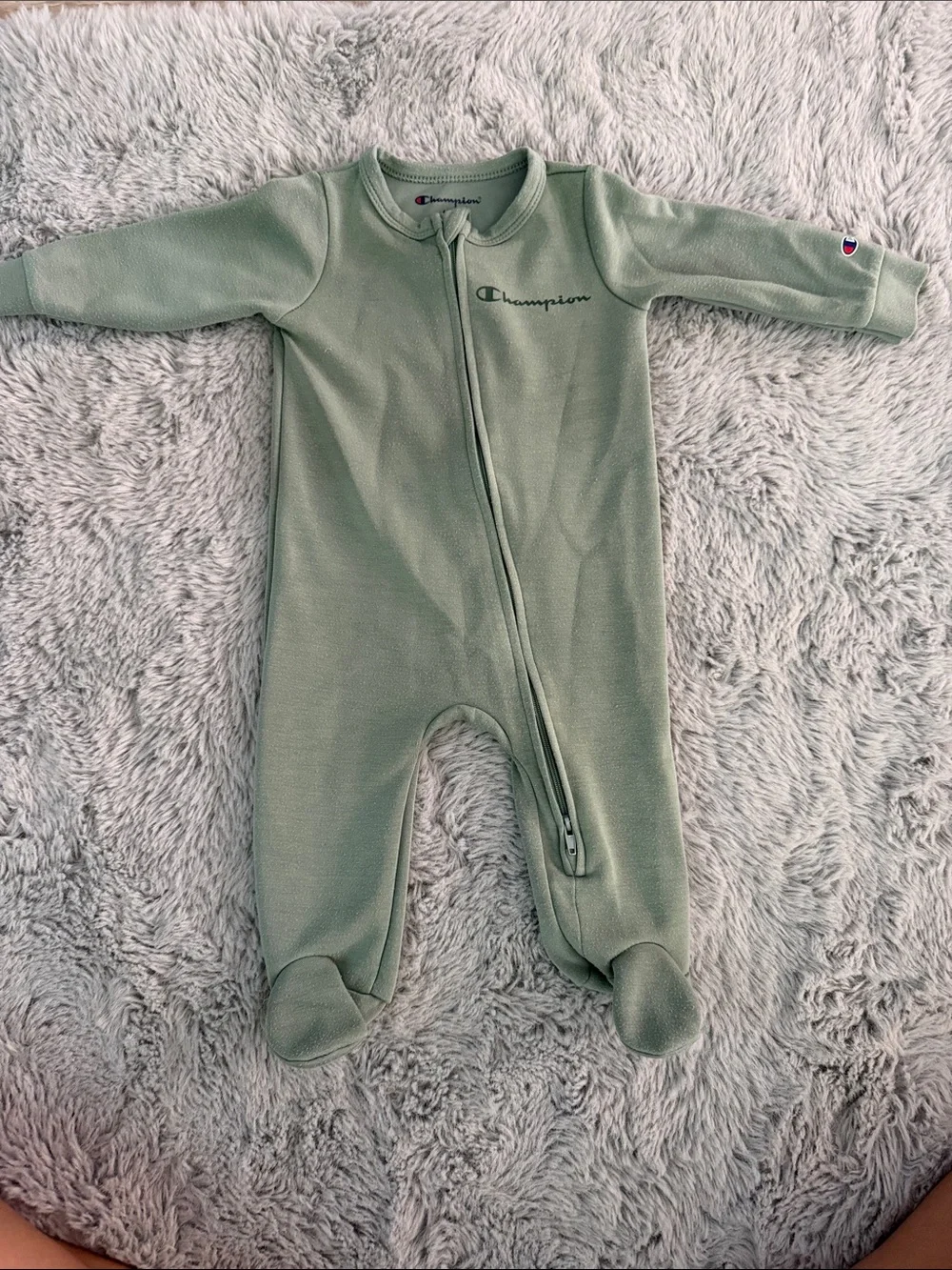 Champion Sage Green Baby Fleece Footed One-Piece